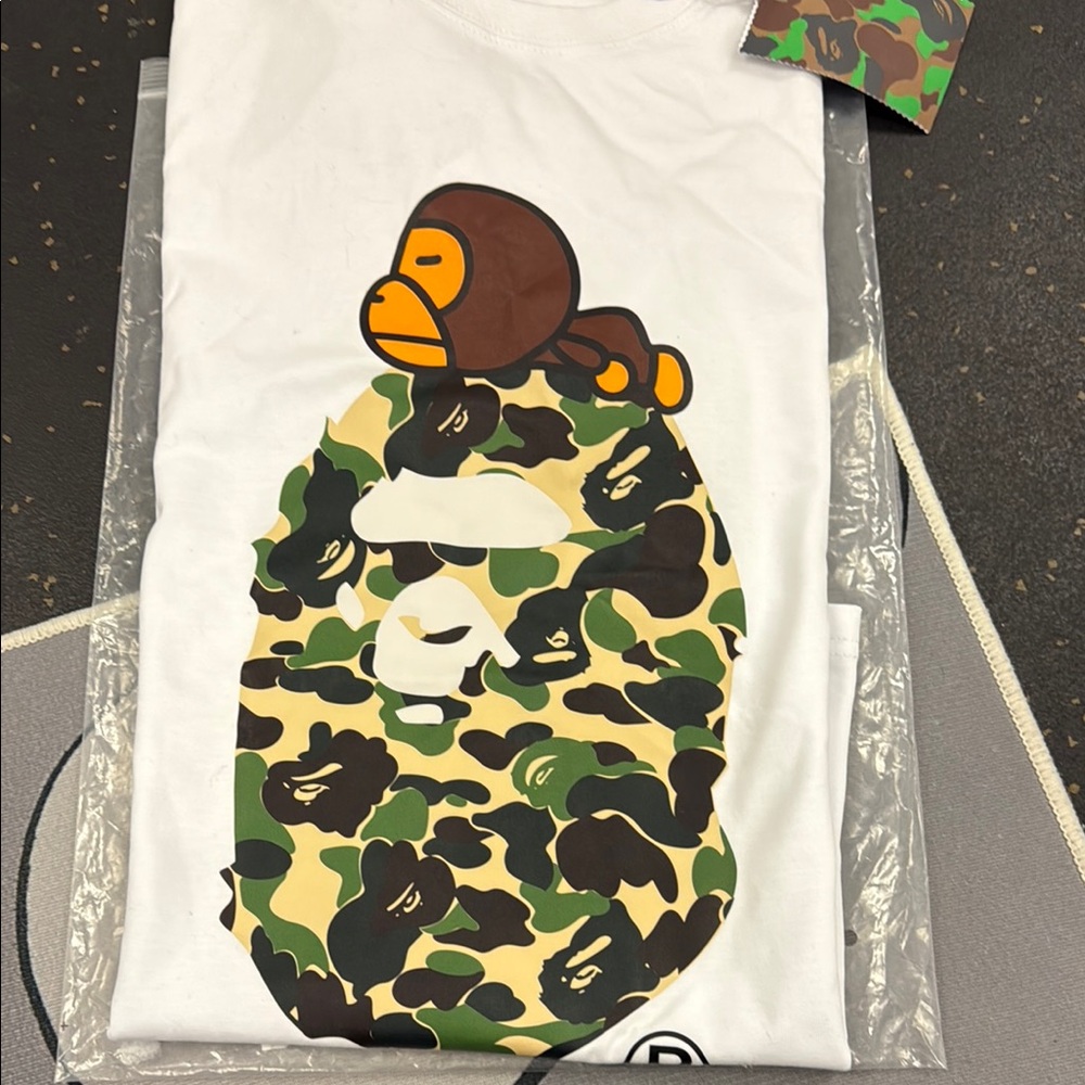 Bape A Bathing Ape - White T-Shirt with Camouflage Ape Graphic